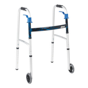 Aluminum Dual Release Folding Walker w/ Wheels & Seat, 29 – 38 Inch