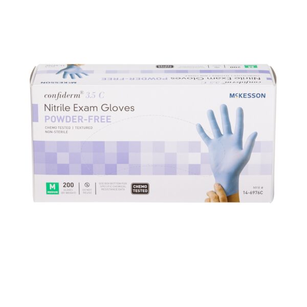 Exam Glove McKesson Confiderm® 3.5C NonSterile Nitrile Standard Cuff Length Textured Fingertips Blue Chemo Tested - Image 2