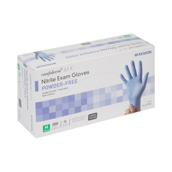 Exam Glove McKesson Confiderm® 3.5C NonSterile Nitrile Standard Cuff Length Textured Fingertips Blue Chemo Tested - Image 4
