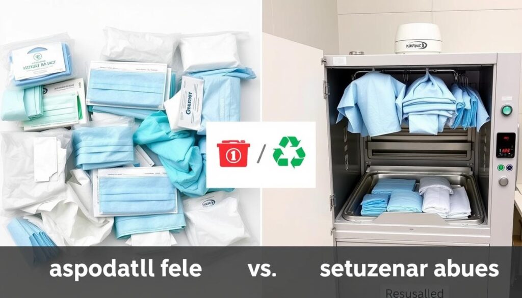 Comparison of disposable and reusable medical supplies with environmental impact visualization