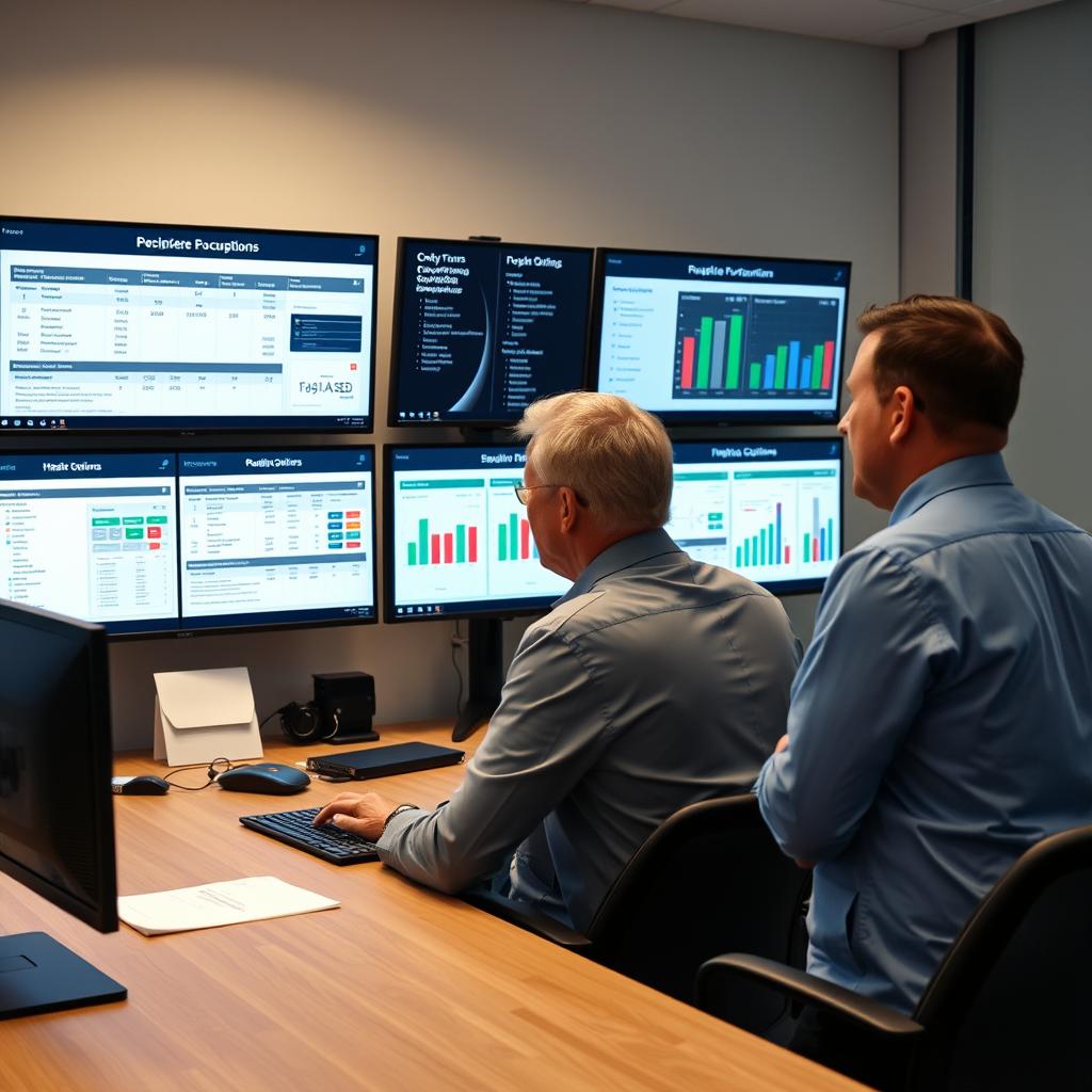 Healthcare procurement specialists analyzing supplier options and contracts